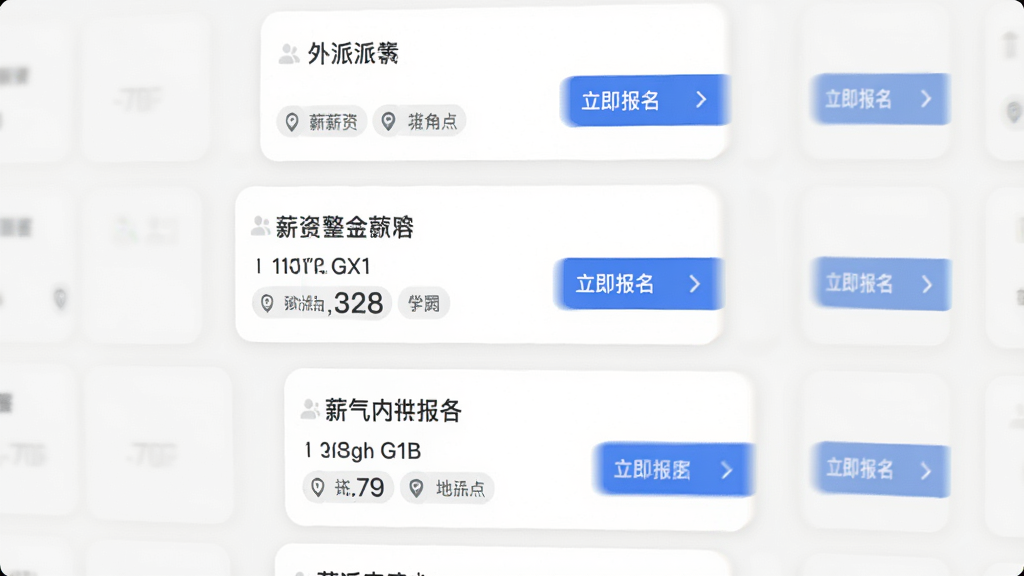 ������Ӧ���ڸ�λ�б�ҳ�棬���������Ƕ����λ��Ƭ�������У�ÿ�ſ�Ƭ���и�λ���ơ�н�����֡��ص��ǩ������������ť������Ϊǳɫ�������ˬ��ϸ�ڰ���ͼ������ֶ��룬�����������ɾ����޶���Ԫ��