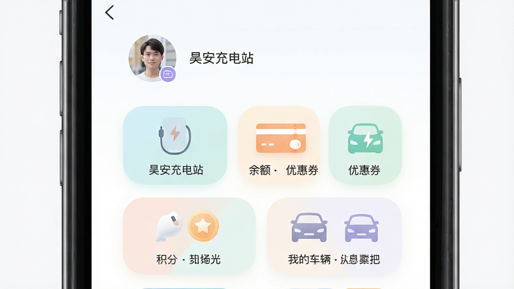 ��������Ϊ�ֻ���Ļ��ʾ��껰����վ��App�ĸ�������ҳ�棬ҳ���������Ż�ȯ�����֡��ҵĳ�����ͼ�ꡣ���ֲ����ֻ������ͼ�����Ļ���ݾ��С��Ű��϶������û�ͷ����ǳƣ��·�Ϊ����ͼ�����񡣷��Ϊ���¼���UI��ƣ�ϸ�ڰ���ͼ��Բ����ɫ��͡�����Ϊ���壬����ɾ����޶���Ԫ�ء�
