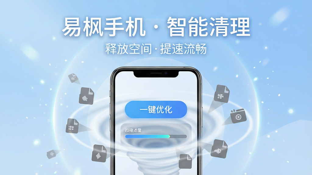 һ��չʾ�׷��ֻ�ϵͳ�Ż��������ܵ�ͼƬ������������һ���ֻ���Ļ����ʾ�š�һ���Ż�����ť��ɨ�����������Χ�����Ŵ��������ļ����������ݵĻ�ɫСͼ�����ڱ������������С�����Ϊ����ɫ���䣬������΢������ƮɢЧ���������Ϸ��ð�ɫ����д�š��׷��ֻ�  �������������·���ǳɫС�ֱ�ע���ͷſռ����������������ֲ��÷���״��ͼ��ϸ�ڰ������κͰ�͸�����֣����ʸɾ��������޶���װ�Ρ�