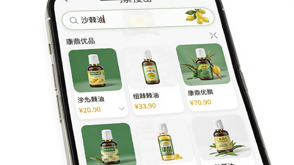 ����Ϊ�ֻ�APP����ҳ�棬��������������ʾ��ɳ���͡��ؼ��ʣ��·�չʾ���������Ʒ�б���������ƷͼƬ�����ƺͼ۸񡣽����пɼ���������Ʒ����ʶ������Ϊ�����б������Ϊ��ˬ��Լ��ϸ����������Բ����ơ���Ʒ��Ƭ�������룬���ʸ���ɾ����޶���Ԫ�ء�