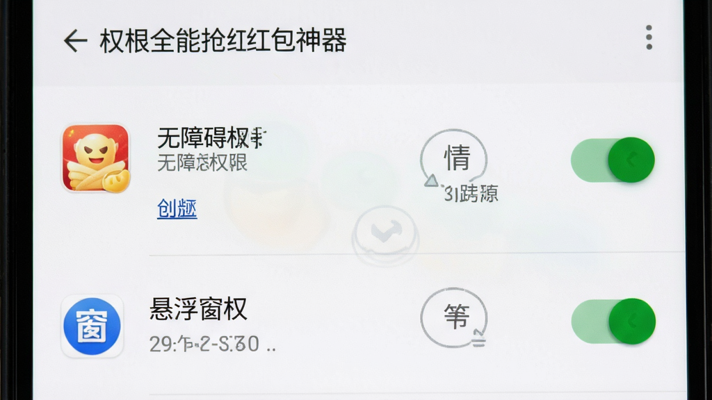 һ����׿�ֻ���Ļ��д����������ʾ��ȫ���������������Ӧ��Ȩ������ҳ�棬���ϰ�Ȩ����������Ȩ�޵Ŀ��س��ֿ���״̬������Ϊ��������ͼ���Ű���Ȩ���б������ɶ������ذ�ť������ʾ�����Ϊ��ʵ�ֻ�ϵͳ���ý�����ϸ�ڰ���Ȩ��ͼ�ꡢ����˵������ɫ����״̬��ʶ�����ʸ��塢�ɾ����޶���Ԫ��