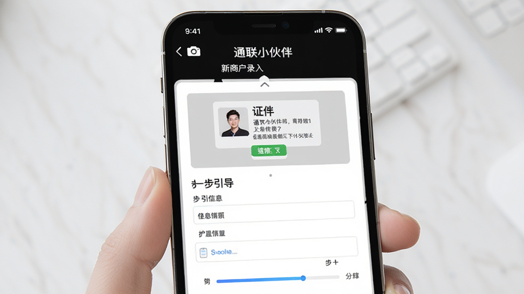 ��ͨ��С��顱���̻�¼��ҳ�棬�ֻ���Ļ��ʾ֤���ϴ���������Ϣ��д����������Ϊ�ֲ�����ʽ�����Ϊ�ƶ��˱�����ƣ�ϸ�ڰ������ͼ��������������ʸ��壬�ɾ����޶���Ԫ��