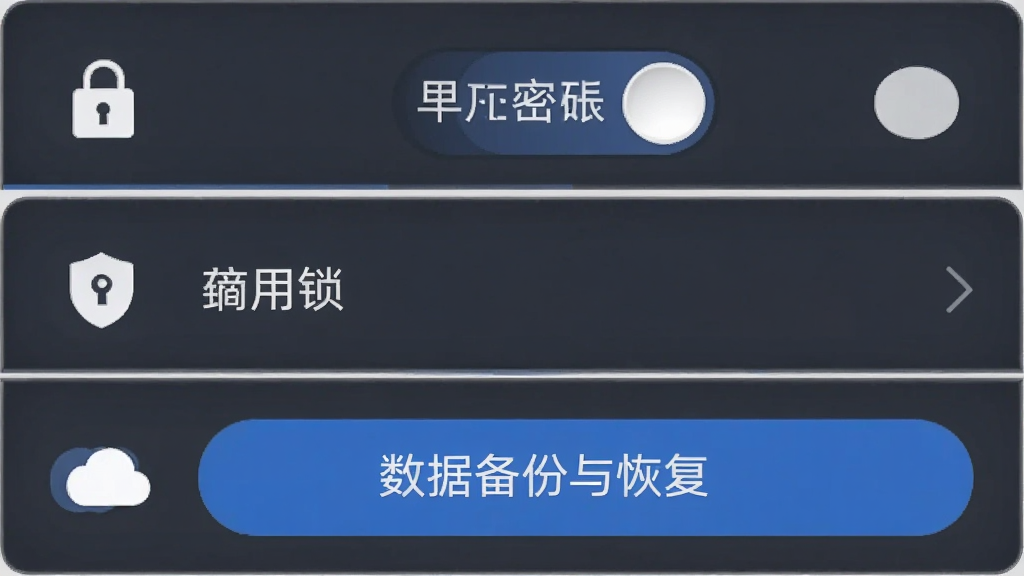 ����Ϊ��������APP�İ�ȫ����ҳ�棬����Ϊ�Ϸ��������뿪�أ��в�Ӧ����ѡ��·����ݱ�����ָ���ť���Ű�Ϊ�������б������Ϊ���������Լ�磬ϸ�ڰ�������ͼ�ꡢ����ͼ�ꡢ�ƶ�ͼ�꣬���ʸ��壬�ɾ����޶���Ԫ��