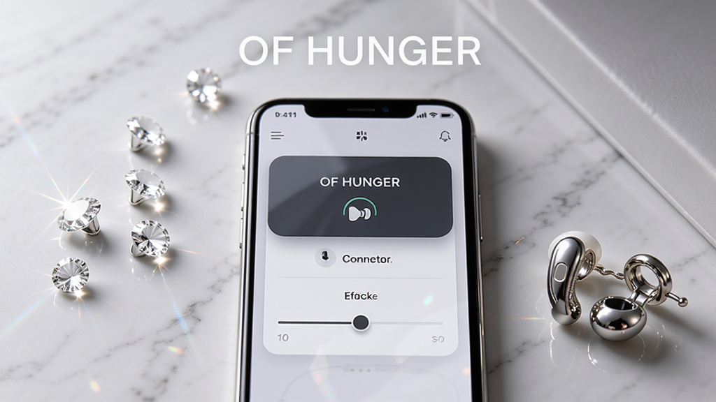 ����Ϊһ�������ֻ����������棬��Ļ��ʾ OF HUNGER Ӧ�������棬�����г��ֶ�������״̬����Ч���ڻ��飻���ֲ��þ��й�ͼ���ֻ���Χɢ�伸�Ű�ɫ�ʯ�����ʽ�������Ű��࣬�Ϸ����׷��������������֣����Ϊ�ִ��Ƽ����������ʸн�ϣ�ϸ�ڰ����ֻ���Ե���⡢�ʯ����΢�⡢���������ʸУ����ʸ��壬�ɾ����޶���Ԫ��