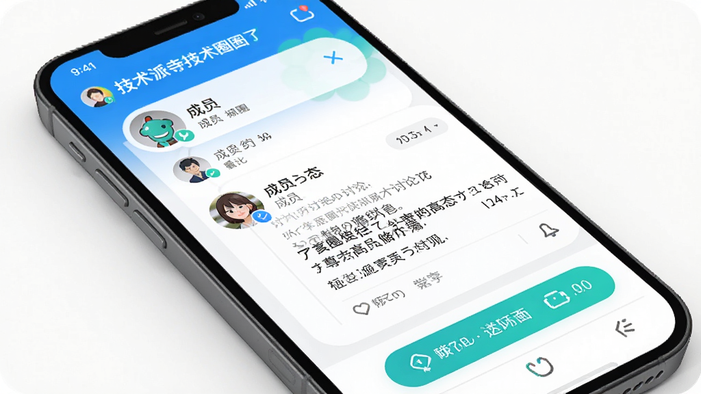 ������O�����¼���Ȧ�ӻ������棬����չʾ�ֻ���Ļ��Ȧ���б���Ȧ�Ӷ�̬���飬������Աͷ���������뻥����ť�������罻�������Ϊ���������磬������ɫ��׺��ϸ�����������ʸ��壬�ɾ��޶���Ԫ��