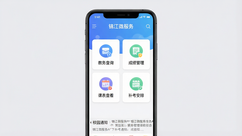 ����΢����APP������չʾͼ������Ϊһ��������׿�ֻ�����Ļ����������ʾ������΢����Ӧ����ҳ�棬ҳ�涥������ɫ���䵼�������в����н����ѯ���ɼ��������α��鿴�����������ĸ����ܿ�Ƭͼ�꣬�ײ�ΪУ԰֪ͨ�����������ֲ��þ��й�ͼ���ֻ�������ǳ��ɫ�������У����Ϊ��ˬ��ƽ��UI��ƣ�ϸ����ͼ��Բ�����������������ȣ�����Ϊ����4K���ɾ��޶���Ԫ�أ����������ְ���������΢���񡱡������ѯ�����ɼ����������α��鿴�����������š���