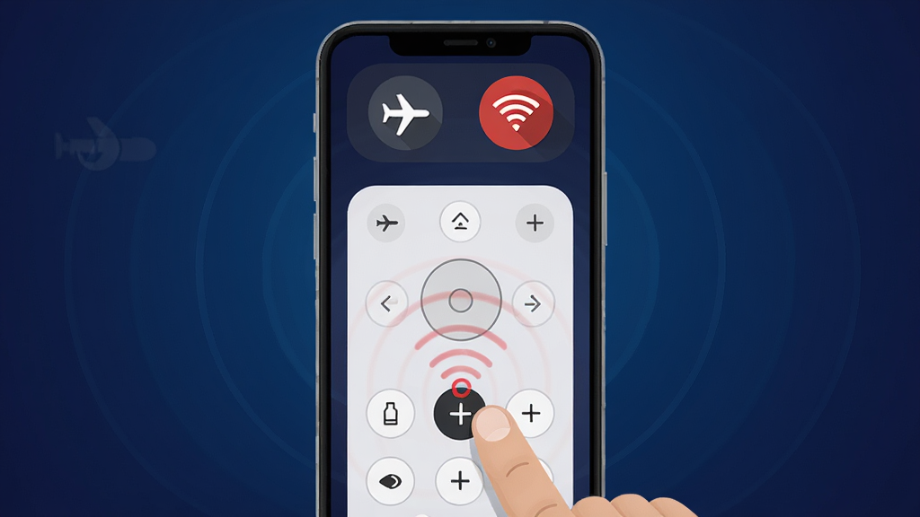 �ֻ���Ļ��ʾ����ң������ؿ��ƽ��棬��Ļ�Ϸ��зɻ�ģʽ��WiFi�رյ�ͼ�꣬�·��ǵ���ң����壬��ָ���ڵ�������Ӱ�ť������Ϊ����ɫ���䣬�������ֻ��Ϳ�����壬����Ϊ������У����Ϊ��ƽ����ƣ�ϸ�ڰ�����ť����Ч���ͺ��ⷢ�䲨�ƣ����ʸ��壬�ɾ����޶���Ԫ��