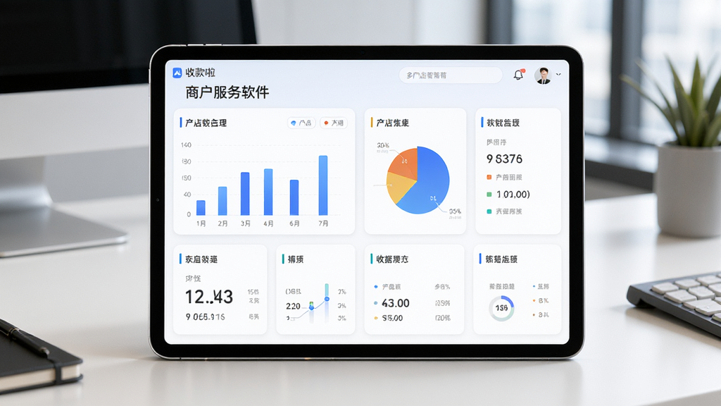 ����Ϊһ��ƽ�����չʾ�տ���APP-�̻����������Ķ��ŵ������壬��Ļ���ж���ŵ꿨Ƭ������ͼ��������Ϊƽ��������У�����Ϊ�ִ��칫���棻�Ű�Ϊ������������ֲ㣬ͼ�������ֲ��ţ����Ϊ�ִ�����Ƽ��磻ϸ�ڰ�����״ͼ����ͼ���ŵ����Ʊ�ǩ�����ʸ��壬�ɾ����޶���Ԫ��