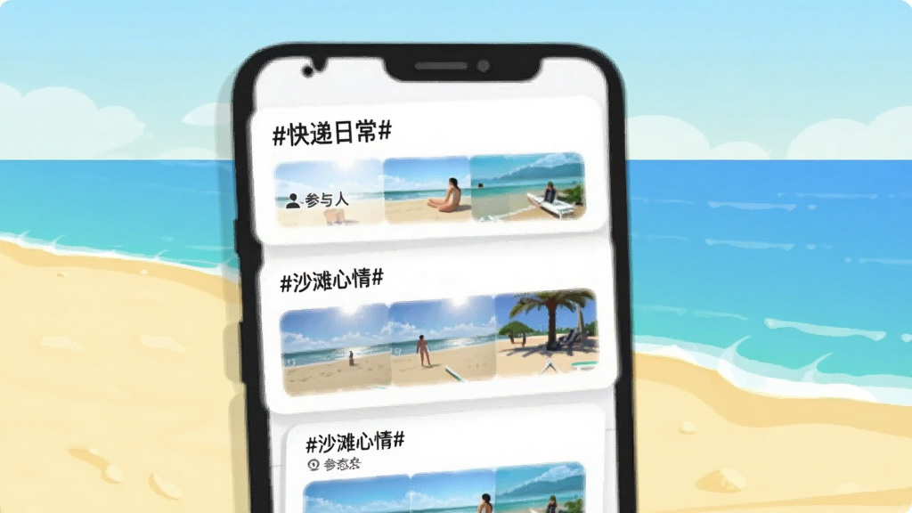 ɳ̲˵����ۺ�ҳ��廭���ֻ���Ļ��ʾ��������ǩ��Ƭ���硰#����ճ�#����#ɳ̲����#����ÿ����Ƭ�в��������Ͷ�̬Ԥ���������ǵ���ɫɳ̲����ɫ��ˮ���䣬������±�ƽ�������������޶���װ�Ρ�