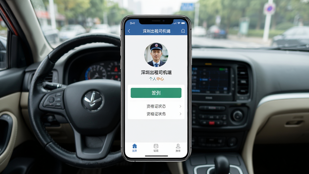 һ��չʾ���ڳ���˾����APP����������Ϲ�ǩ��ҳ����ֻ�����ͼ���������ֻ���Ļ��ʾ�����ڳ���˾���ˡ��ļ�ʻԱͷ��ǩ����ť���ʸ�֤״̬������Ϊ���⳵��ʻ���ӽǣ����������ϸ�����������ʸ��壬�ɾ����޶���Ԫ��