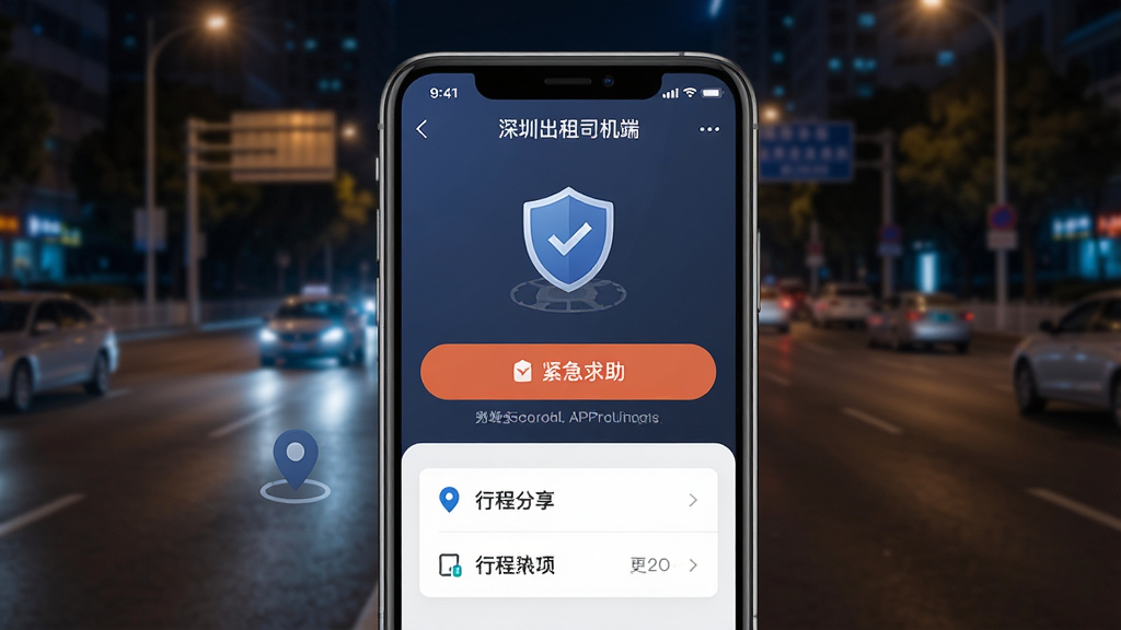 һ��չʾ���ڳ���˾����APP��ȫ���Ľ�����ֻ�����ͼ�����������ֻ���Ļ��ʾ�����ڳ���˾���ˡ��Ľ���������ť���г̷���ѡ�����Ϊҹ����е�·�������Ȱ�ȫ��ϸ�ڰ�������ͼ��Ͷ�λ��־�����ʸ��壬�ɾ����޶���Ԫ��