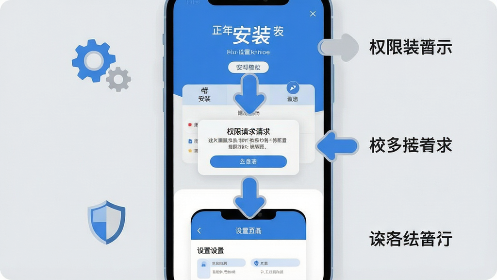 һ��չʾ���긻���ְ�װ�������̵�ʾ��ͼ������Ϊ�ֻ���Ļ���ϵ������γ��ְ�װ���桢Ȩ�����󵯴�������ҳ���������裬ÿ��������м��ı�ע��ͷ���ֻ�������ǳ��ɫ�����ϣ��Ա��г��ֺͶ���Сͼ���׺������Ϊ��������ʽ��ͼ���Ű����������Ϊ��ƽ���̳̲�ͼ��ɫ������ɫ����ɫ��ǳ��Ϊ����ϸ���ϼ�ͷԲ�󣬽���Ԫ�ؼ�ࡣ���ʸ��壬����ɾ����޶���Ԫ�ء�