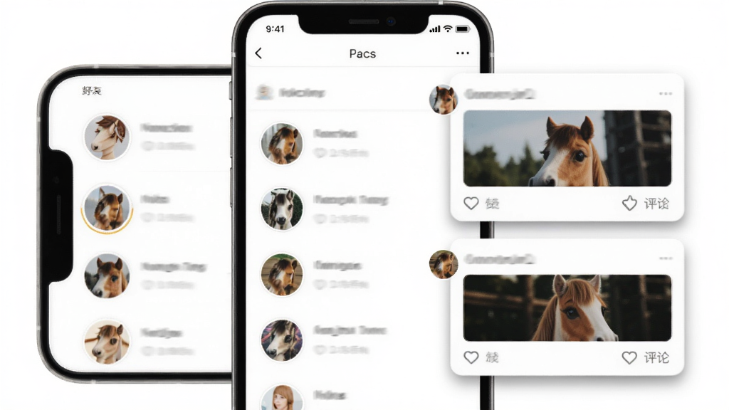һ��չʾС��APP���ѹ������罻�������ܵĲ廭������������һ���ֻ�����Ļ����ʾ�����б��Ͷ�̬����ҳ�棬���Ϊ����ͷ���б����Ҳ�Ϊ��̬��Ƭ����Ƭ����ͼƬ�͵�������ͼ�꣬���ֲ������ҷ�����ͼ�����Ϊ�����罻�磬ϸ����ͷ����Բ�α߿򣬶�̬��Ƭ����ӰЧ��������Ϊ��ɫ�����ʸ��壬����ɾ����޶���Ԫ��