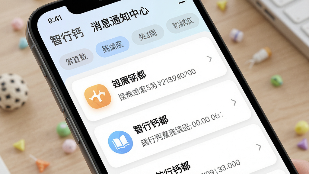 ���иƶ���Ϣ֪ͨ���Ľ��棬�ֻ���Ļ��չʾ��Ϣ�б���ÿ����Ϣ����ͼ�ꡢ����ͼ������ժҪ�������з����ǩ�������岼����������ɫ��ͣ������������ɾ����޶���Ԫ��