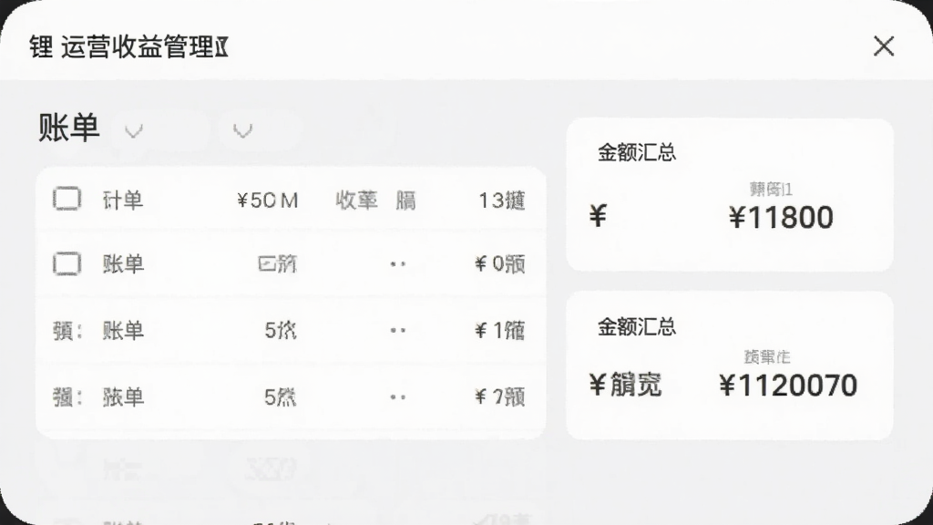 �����Ӫ�������ҳ�棬�ֻ���Ļ��ʾ�˵��б�������ܿ�Ƭ��������ҷ��ź����֣������ɾ���࣬����ɫ���ɫ���䣬��ƽ����Ʒ�񣬻����������޶���Ԫ��
