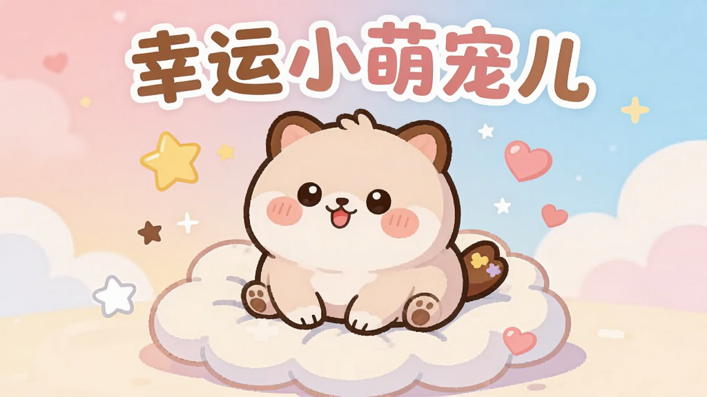 ����������һֻԲ��ɰ��Ŀ�ͨС��������������ƶ�����ϣ���Χɢ�������ǺͰ���װ�Σ���������͵ķ���ɫ������գ�������ñ�ƽ����ͨ���ɫ��������ů��ϸ�ڸɾ����࣬�����������޶���Ԫ�أ�ͼƬ�Ϸ���Բ������д�š�����С�ȳ����