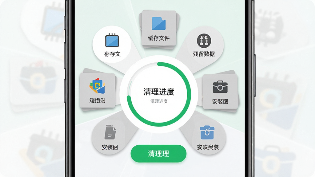Booster�ڴ�����������棬����Ϊ�ֻ���Ļ������ʾ��������Բ������Χ���ƻ����ļ����������ݡ���װ���ȷ���ͼ�꣬���ֲ������ķ���ʽ���Ű������ˣ����Ϊ����ǳɫϵ��ϸ�ڰ�����ɫ������ť����ɫ���ݿ�Ƭ��΢��Ӱ��Σ����ʸ��壬�ɾ����޶���Ԫ��