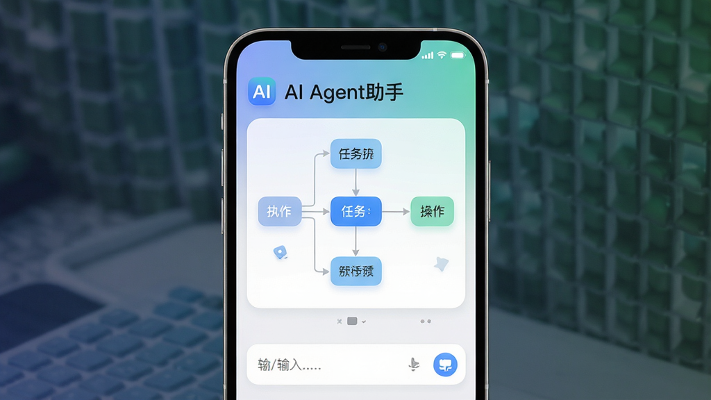 AI Agent���� ��������չʾ������Ϊһ�������ֻ�����Ļ����ʾ�ż��ĶԻ�ʽ�������棬�����������Ϸ����������ơ�AI Agent���֡���ʶ���м�������ִ������ͼ���·���������Ű����࣬���Ϊ�ִ��Ƽ��У�ϸ�ڰ���Բ��ͼ�ꡢ��ͽ��䱳�������ʸ��壬�ɾ����޶���Ԫ��