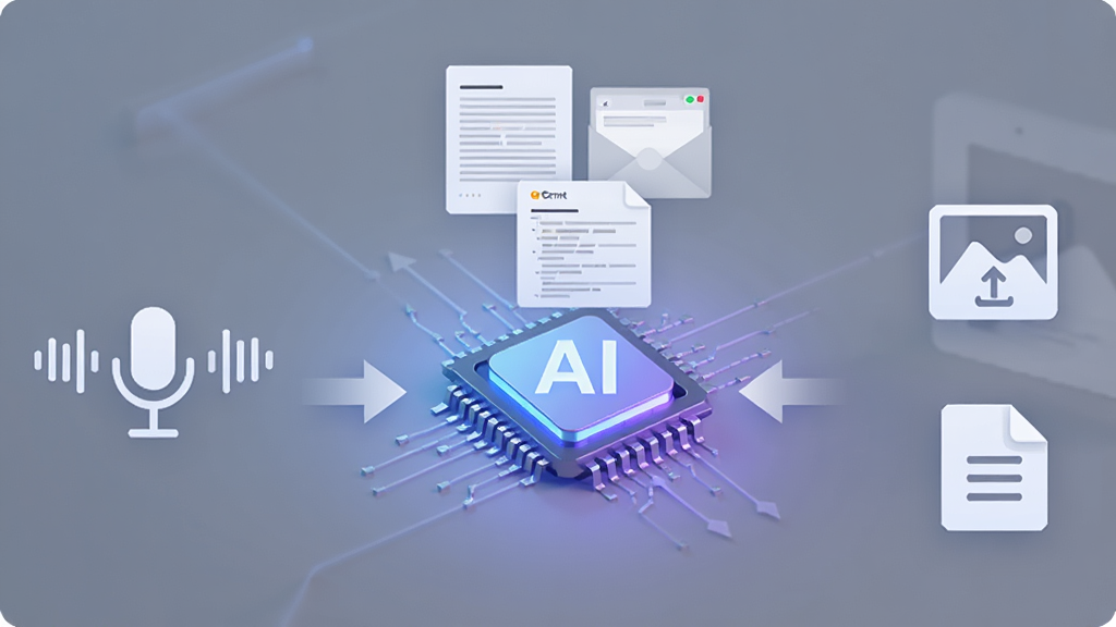 AI Agent���� ��ģ̬�������������ɹ���չʾ���������Ϊ�ֻ���˷�ͼ�����������Ҳ�ΪͼƬ�ϴ�ͼ�����ĵ�ͼ�꣬�м��ɼ�ͷ���ָ��һ�������AIоƬ��оƬ�Ϸ����ֳ����¡��ʼ����ű����ĵ�����ͼ���������ҶԳƣ����Ϊ�Ƽ���Լ��ϸ�ڰ�����͵�����ɫ���Σ����ʸ��壬�ɾ����޶���Ԫ��