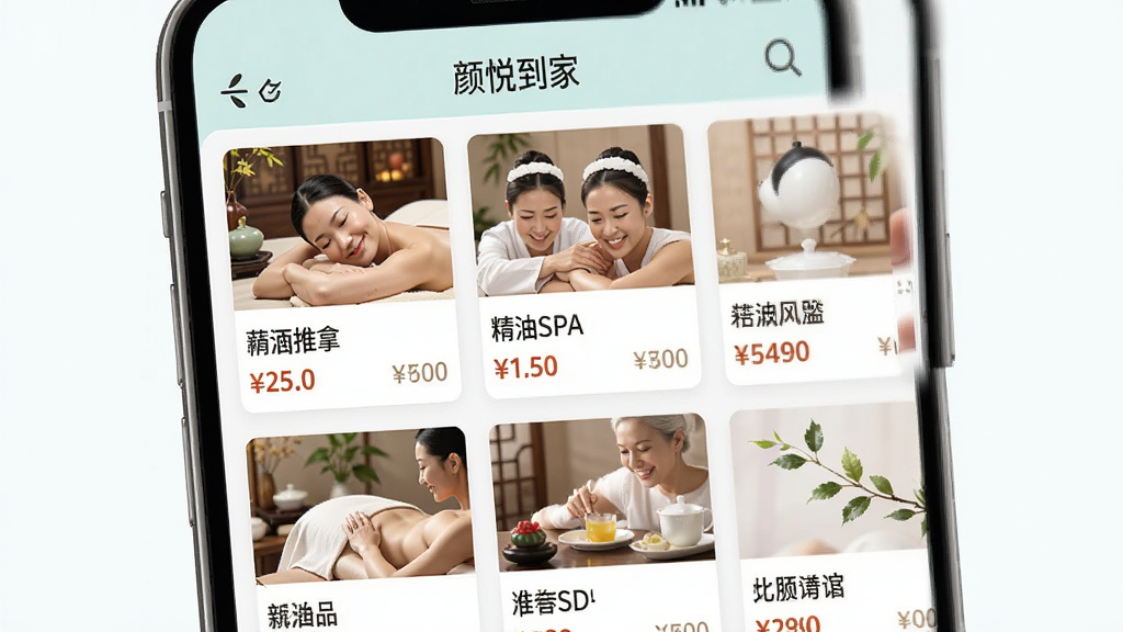 �ֻ�Ӧ�ý���չʾ�����õ��ҡ�������Ŀ�б�����������Ϊ�ֻ���Ļ�еĶ������Ƭ������Ϊ����״���У��Ű����룬���Ϊ����ǳɫϵUI��ƣ�ϸ�ڰ�����ʽ���á�����SPA�����ֱ�ǩ�ͼ۸���Ϣ�����ʸ��塢�ɾ����޶���Ԫ��