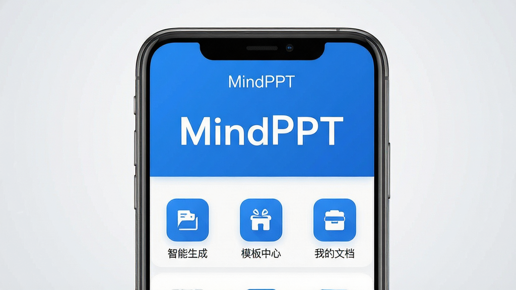MindPPT����������Ԥ��ͼ����������չʾ�ֻ���Ļ����ʾMindPPTӦ����ҳ������Ϊ�������ơ�MindPPT��������������ü���������ɫ���·������������ɡ�ģ�����ġ��ҵ��ĵ��ȹ������ͼ�꣬����Ϊ�ɾ���ǳ��ɫ���䣬�������ִ������Ű���жԳƣ�ϸ�����������ʸ��壬�޶���Ԫ��