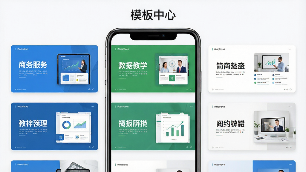 MindPPTģ�����Ľ��棬����չʾ�ֻ���Ļ�������Ŷ����ʾ�ĸ�ģ������ͼ��ģ�庭������������ѧ�̡���Լ�׵ȶ��ַ�񣬽��涥���С�ģ�����ġ����ֱ�ʶ������Ϊ����״���У�������¼�࣬ϸ����ģ��Ԥ��ͼ�����ɼ������ʸ��壬�����ɾ��޸���Ԫ��