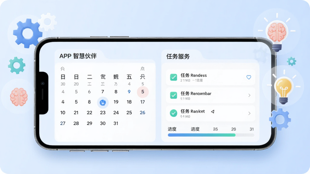�ǻۻ������ѧϰ�滮���ܽ��棬����չʾ�ֻ���Ļ���ǻۻ��APP��ѧϰ�ƻ�ҳ�棬����������ͼ�������б��ͽ�����������Ϊ��͵�ǳ��ɫ������Χ�г��֡����ԡ����ݵȴ������ܵ�ͼ��Ԫ�أ��Ű����࣬����ִ��Ƽ��У����������ɾ����޶���Ԫ��