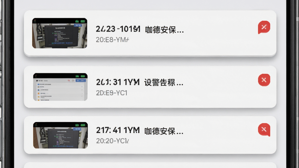 ���°���Ӧ���ڸ澯��¼����չʾ���ֻ���Ļ�������Ŷ����澯֪ͨ��ÿ��֪ͨ��������Խ�ͼ���м���ʾʱ����豸���ơ��Ҳ��к�ɫδ����ǣ�����Ϊǳ��ɫ�б����֣����ɾ����䣬ϸ����ͻ��֪ͨ��Ƭ����Ӱ��ͼ���Σ������������ɾ����޶���Ԫ��
