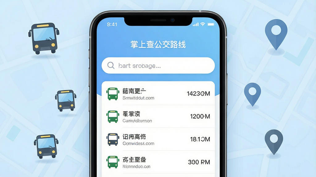 һ��չʾ�����ֻ���Ļ��ͼƬ����Ļ������ʾ�����ϲ鹫��·�ߡ�Ӧ�õ������棬�Ϸ����������·��ǹ�����·�б���ʵʱ��վʱ�䣬����Ϊǳ��ɫ���䣬��Χ�����Ź�����ͼ��͵�ͼ��λ��ǣ����������ִ����������������ʸɾ����޶���Ԫ�ء�