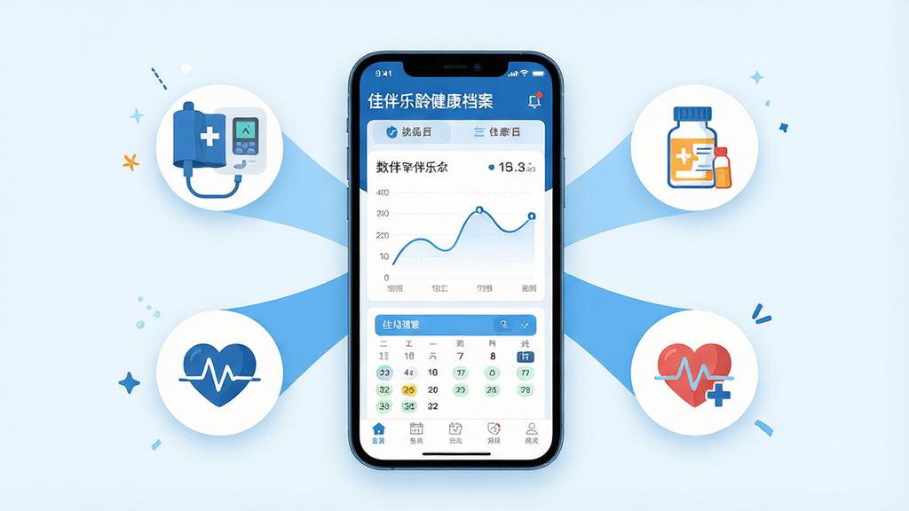 ������һ������ҽ�ƽ����Ǳ��̽��棬�����ڼѰ������ֻ�Ӧ���Ϸ������ֲ������ķ�ɢʽ�����ܻ�����Ѫѹ�ơ�ҩƿ������ͼ�ꡣ�Ű��Ͻ���������ʾ���Ѱ����佡�����������⡣���Ϊ���������ҽ��������ɫ�廭��ϸ�ڰ����������ߡ������򿨱�ǡ�����Ϊ8K�����壬����ɾ����࣬�޶���װ�Ρ�