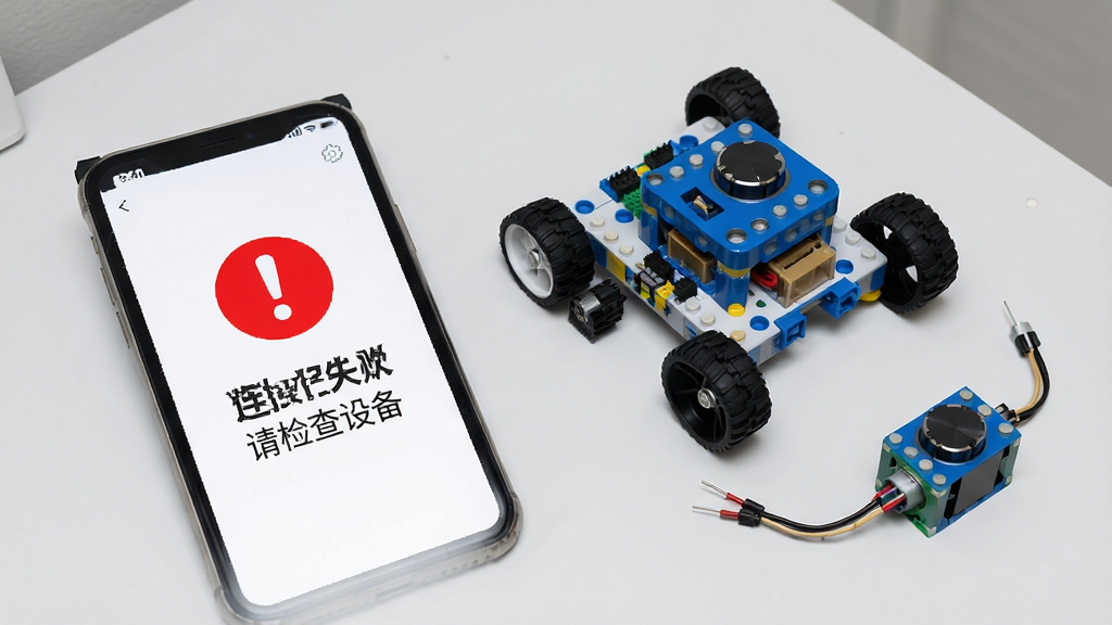 һ��չʾCyberBrickӦ������ʧ����ʾ�����ʾ��ͼ���������ֻ���Ļ����ʾ�ź�ɫ��̾�ź͡�����ʧ�ܣ������豸�������֣��ֻ��Ա�ɢ����CyberBrickС���͵��������Ϊǳ��ɫ���棬������Ϊ�����Ų鳡������������������ɾ����޶���Ԫ�أ���������