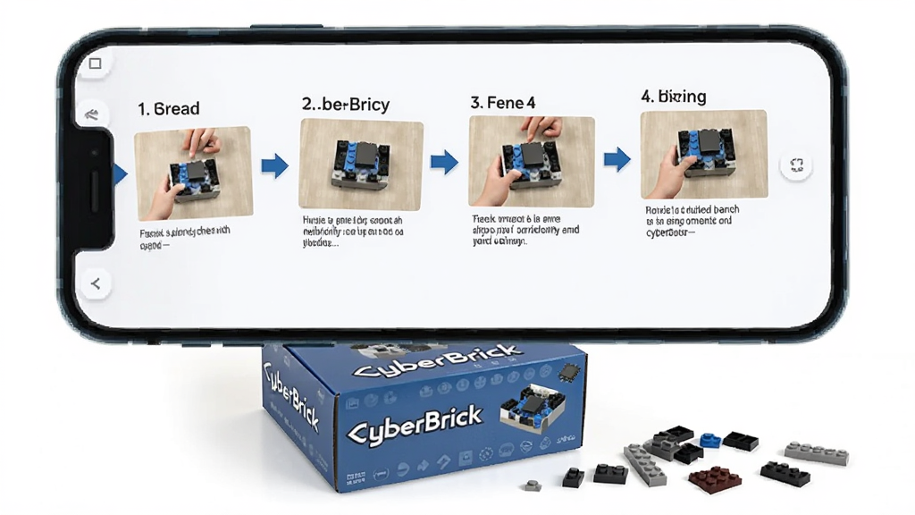 һ��չʾCyberBrickӦ���ڽ̳�ҳ���ʾ��ͼ���������ֻ���Ļ����ʾ�ŷֲ�ͼ�Ľ̳̣�ÿһ������С�������ͼ���Ա��м�ͷָ�����ֻ��·��ڷ���CyberBrick�׼���װ�к�ɢ��Ļ�ľ�����������Ϊ���½�ѧ�磬�����������������࣬�����������޶���װ��