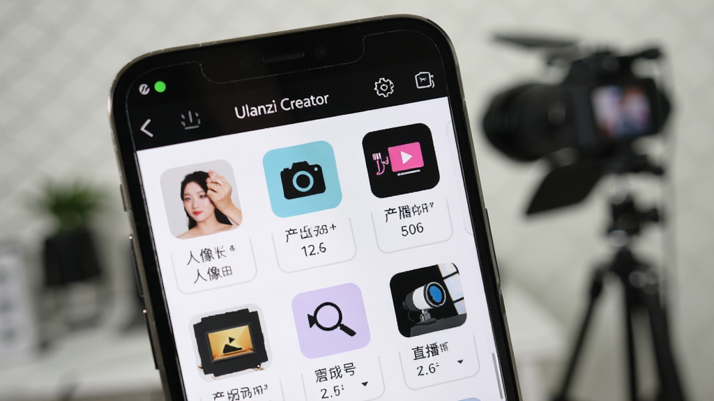 һ��չʾUlanzi Creator�ೡ���ƹ�Ԥ�蹦�ܵĽ���ͼ������Ϊ�ֻ���Ļ��д����Ļ����ʾUlanzi Creator�����е�Ԥ���б����������񡢲�Ʒ��ֱ���ȳ���ͼ�꣬�����黯��ʾʵ�����㳡�������Ϊ���UIչʾ��ϸ�ڰ���Ԥ���������ֺͲ�����ֵ�����������������ɾ��޶���Ԫ��