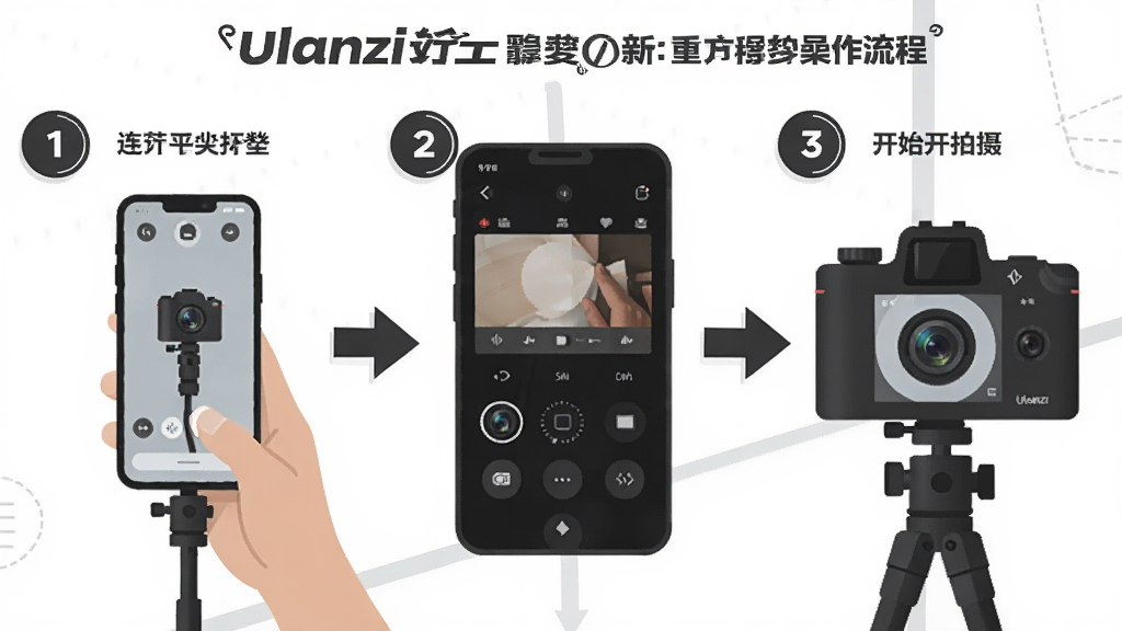 һ��չʾUlanzi Creator���ֲ������̵�ʾ��ͼ�������Ϊ�������裬��һ�����ֻ������豸���ڶ����ǵ��ڵƹ�������������ǿ�ʼ���㣬����Ϊ��������ͼ�����Ϊ��ƽ����ѧ��ͼ��ϸ�ڰ��������źͼ�ͷָʾ�������������ɾ��޶���Ԫ��