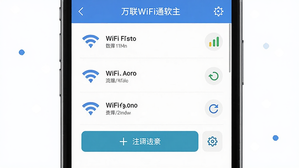 һ��չʾ����WiFiͨ�����������ͼƬ������Ϊ�ֻ���Ļ��ʾWiFi�б������Ӱ�ť�����־��У��Ű��࣬���Ϊ�ִ��Ƽ��б�ƽ����ƣ�ϸ�ڰ����ź�ǿ��ͼ�ꡢˢ�°�ť��������ڣ������������ɾ����޶���Ԫ��