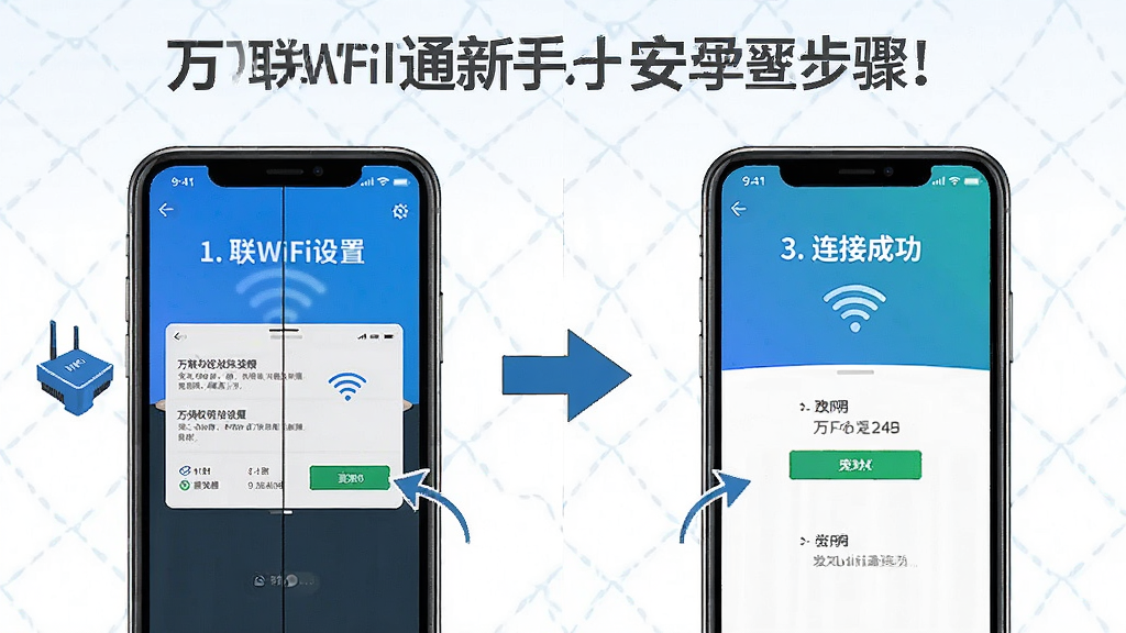 һ��չʾ����WiFiͨ���ֲ��������ͼƬ������Ϊ�ֻ���Ļ������ʾ��װȨ�����ú����ӳɹ����棬�������ҶԱȣ��Ű沽�������������Ϊ�̳�ָ�����ϸ�ڰ�����ͷ����������˵����ͼ����ʾ�������������ɾ����޶���Ԫ��