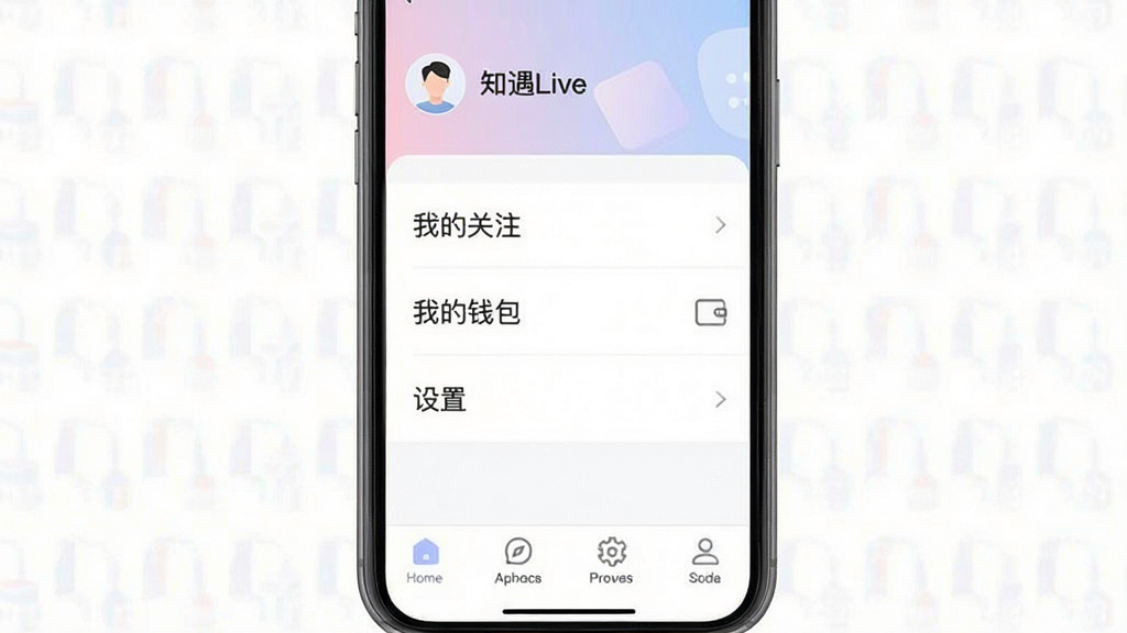 ֪��Live�ƶ��˲��������ͼ������Ϊ�ֻ���Ļ��ʾ֪��Live��������ҳ�棬���ְ�������ͷ�����ǳơ��в������б��硰�ҵĹ�ע�����ҵ�Ǯ���������á����Ű����룬���Ϊ��ƽ����ƣ�ϸ�ڰ�����͵�ͼ����ɫ�����������ֱ�ǩ���ײ��������������������ɾ����޶���Ԫ�أ���������ʾ���֡�֪��Live��