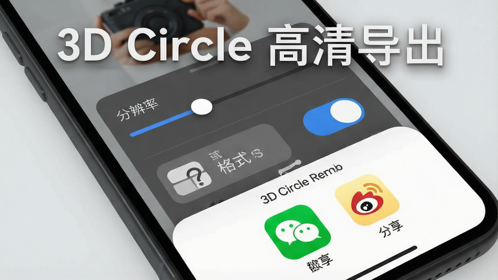 һ��չʾ3D Circle��������������ͼ������Ϊ�ֻ���Ļ��ʾ��������������罻ƽ̨ͼ�꣬����Ϊ�ײ�����ʽ���Ű���գ����Ϊ�ִ���Լ��ϸ�ڰ����ֱ���ѡ�񻬿顢��ʽ�л���ť��΢����΢������ͼ�꣬���ʸɾ����޶���Ԫ�أ����������ֱ�ע��3D Circle ���嵼������