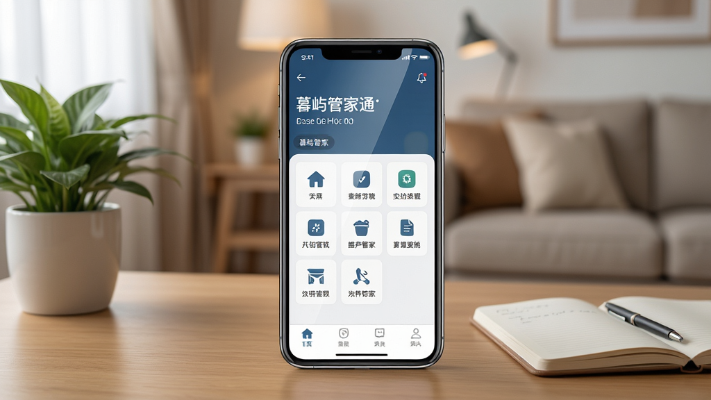һ��չʾĺ��ܼ�ͨ�ֻ�Ӧ��������ĳ���ͼ������������һ�����������ֻ�����Ļ�ڳ���ĺ��ܼ�ͨAPP����ҳ���֣����������ʺ���в�����ͼ��������ײ�������������Ϊ��ܰ���ִ��Ҿӿ�������������ڷ���ֲ��ʼǱ������Ϊдʵ������Ӱ�磬ϸ�ڰ����ֻ���Ļ�߹���������������ɱ棬���ʸ��壬�ɾ����޶���Ԫ��
