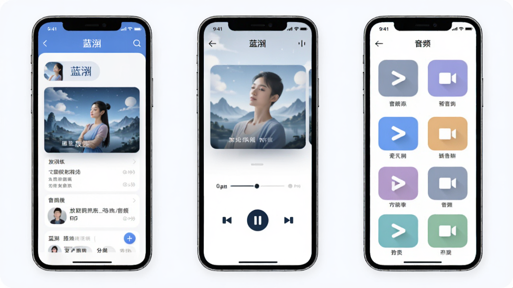 һ��չʾ����APP�ڷ���ѵ����������Ƶ���ܵĽ���ϼ�����������ֻ���Ļ��ʾ������������ѵ��ҳ�桢���ſ��ƽ����Լ�������Ƶ����ͼ�꣬�����Ű����룬��������ִ��������������ɾ��޶���Ԫ��