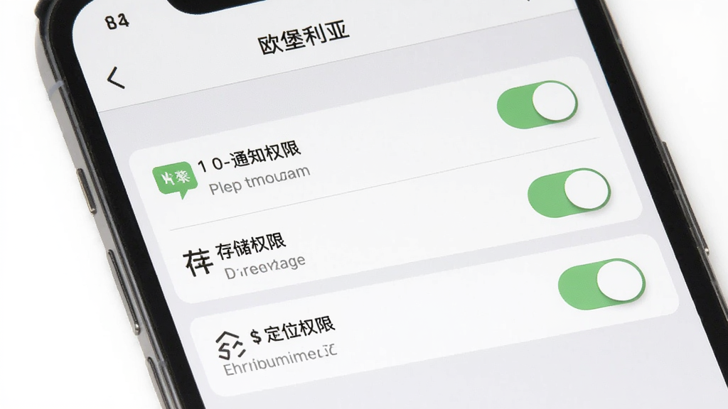 �ֻ���Ļչʾ��ŷ�����ǡ�APP������Ȩ�޹������棬�����а���֪ͨȨ�ޡ��洢Ȩ�ޡ���λȨ�޵Ŀ��ذ�ť�����ֲ����б�ʽ�Ű棬������ż���ɫ���ԻҰ�Ϊ����ϸ�����������ʸ��壬�ɾ����޶���Ԫ��