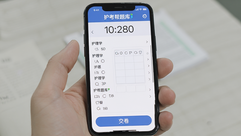 ���������ģ�⿼�Խ��棬�ֻ���Ļ��ʾ���Ե���ʱ����⿨����Ŀ����չʾ����ѧѡ���⣬�ײ��н�����ť�����岼��ģ����ʵ�������棬��������࣬�����д��л���������ʶ�������������ɾ����޶���Ԫ��