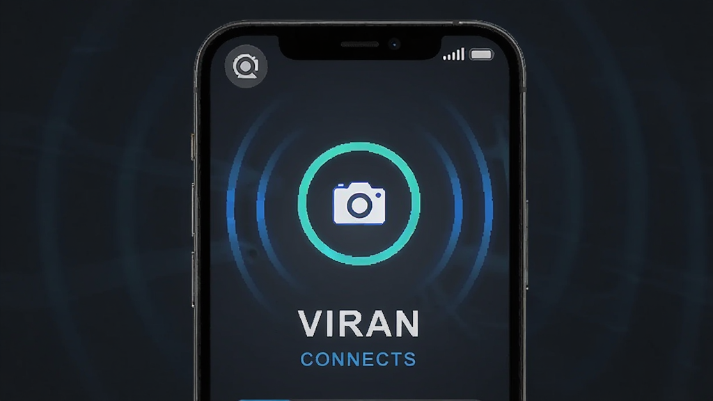 �������ֻ���Ļ��ʾ��VIRAN�����ӳɹ����棬����Ϊ�ֻ����У��Ű�ͻ������״̬ͼ�����豸���ƣ����Ϊ�Ƽ���UIչʾ��ϸ�ڰ�����ɫ���Ӳ��ơ����ͼ�ꡢ�ź�ǿ�ȱ�ʶ�������������ɾ����޶���Ԫ��