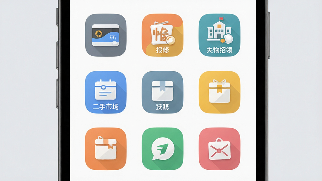 12xue�����������������չʾͼ���ֻ���Ļ�ڳ�������״����ͼ�꣬����У԰�������ޡ�ʧ�����졢�����г��ȣ�ͼ����ͳһΪԲ�Ǳ�ƽ��������Ϊ��͵�ǳ��ɫ������ɾ�������ϸ�壬������Ԫ��