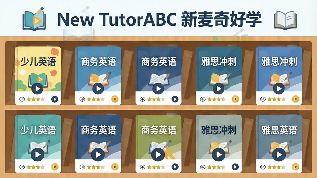 һ��չʾ��New TutorABC �������ѧ���ḻ�γ���ϵ��ͼƬ����������Ϊ������ʽ�������и���Ӣ��γ̷��棬�����ע���ٶ�Ӣ�������Ӣ�����˼��̡���������������ʾ��New TutorABC �������ѧ��Ʒ���������ֲ���������й�ͼ�����Ϊ���½����廭��ϸ�ڰ����鱾ͼ�ꡢ���Ű�ť���Ǽ����֣������������ɾ����޶���Ԫ��
