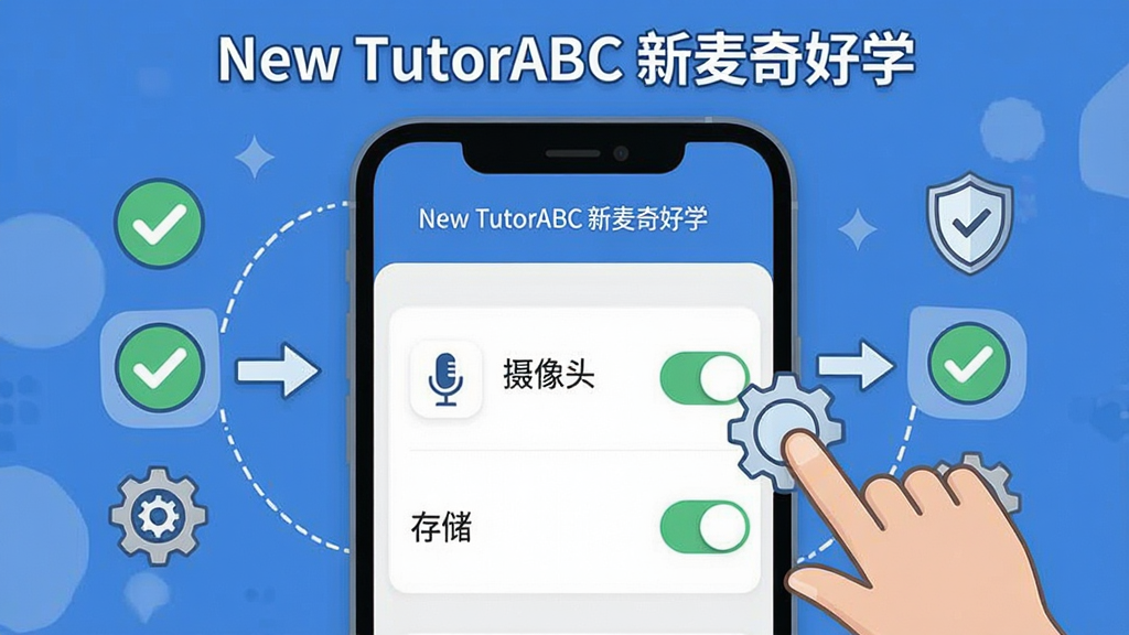 һ��չʾ��New TutorABC �������ѧ���ֻ��˰�װ��Ȩ�����ò����ͼƬ����������Ϊ�ֻ���Ļ��ʾӦ��Ȩ�޹������棬������˷硢����ͷ���洢����Ȩ�޿��أ��Ա�������ָ���ͼ�꣬���涥����ע��New TutorABC �������ѧ�������ֲ��ò�������ͼ��ͼ�����Ϊ���̳̲廭��ϸ�ڰ����Թ������֡����ư�ȫͼ�꣬�����������ɾ����޶���Ԫ��
