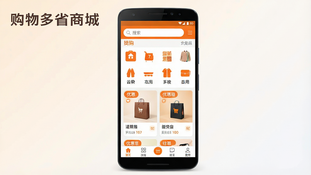һ��չʾ�����ʡ�̳��ֻ�APP��ҳ�����ͼƬ������������һ����׿�ֻ�����Ļ��ʾ�̳���ҳ�����������������м�����Ʒ����ͼ����Ż���Ʒ��Ƭ���ײ��е�����������Ϊǳɫ���䣬��������ˬ�ɾ�����ɫ��Ϊ��ɫ�Ͱ�ɫ��ͻ��ʡǮ�������⣬�����д��С������ʡ�̳ǡ����ֱ�ʶ�����廭�ʣ��޶���Ԫ��