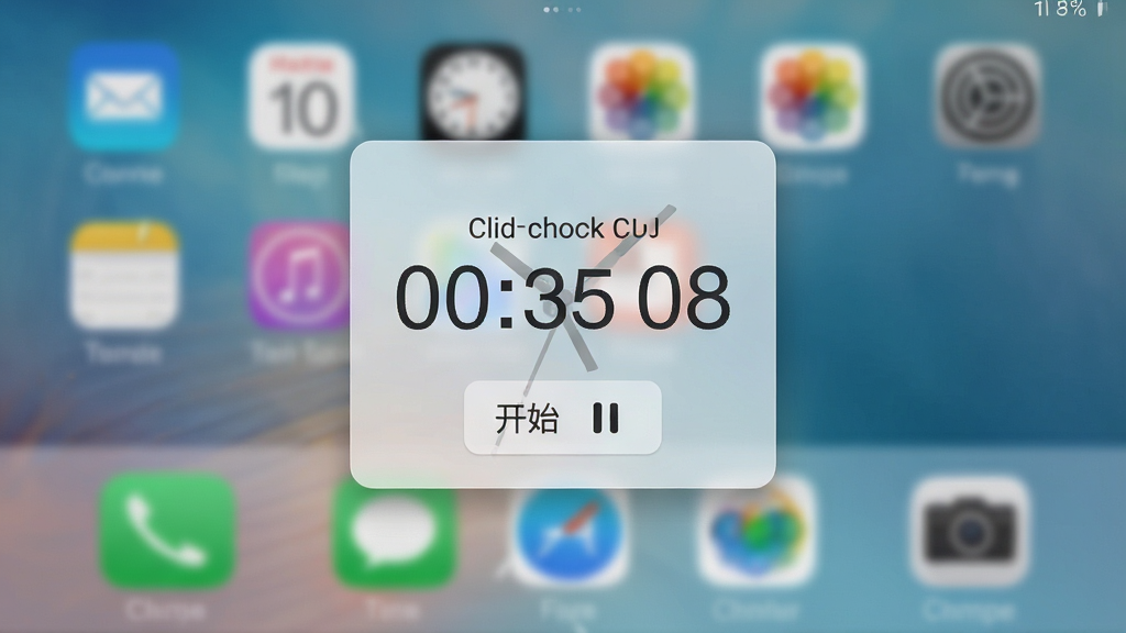 һ��չʾ��������Clock������������ֻ���Ļ��ͼ������������һ����͸��������ʱ�Ӵ��ڣ���ʾ�ŵ���ʱ���ֺͿ�ʼ��ͣ��ť��������ģ�����ֻ����棬����������ˬ����ɫ������Ϊ�������������ɾ����޶���Ԫ��