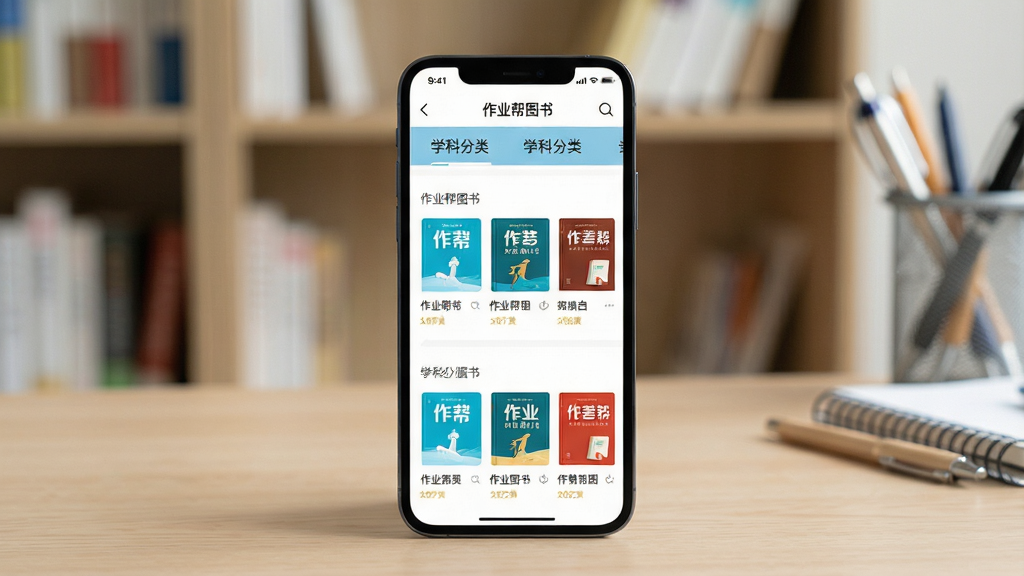 һ��չʾ��ҵ��ͼ��APP���Ľ���ĳ���ͼ������Ϊһ�����������ֻ�����Ļ�ڳ�����ҵ��ͼ��APP����ҳ�����ѧ�Ʒ��ർ��������Ϊ�ֻ����з�����ǳɫľ�������ϣ������黯��ʾ������ľߣ��Ű���ͻ����Ļ���ݣ����Ϊ�ִ���Լ�����Ʒչʾ�磬ϸ�ڰ�����Ļ�������ɼ��ġ���ҵ��ͼ�顱���ֱ�ʶ��ͼ�����ͼ�꣬���ʸ��壬�ɾ����޶���Ԫ��