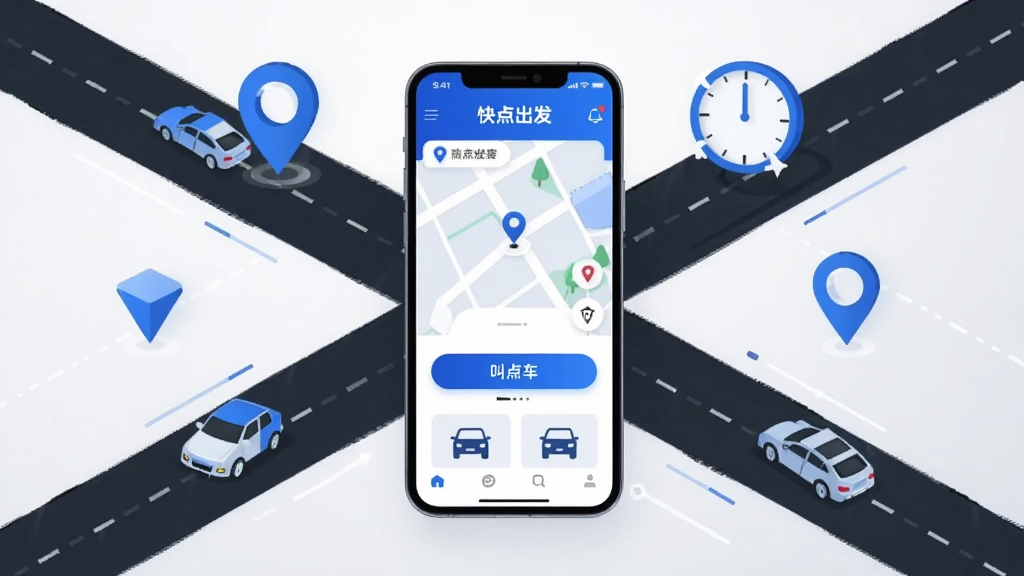 ���廭������ɫ�Ͱ�ɫΪ��ɫ�����������һ�������ֻ����ֻ���Ļ��ʾ������APP����ҳ���棬���������ͼ���г���ť�ͳ���ͼ�ꡣ�ֻ���Χ�����ų��е�·����������λͼ���ʱ�ӵ�Ԫ�أ�����Ϊ����ǳ��ɫ���䡣���Ϊ�ִ���ƽ���Ƽ��磬ϸ�ڸɾ����䣬�����������޶���Ԫ�ء�